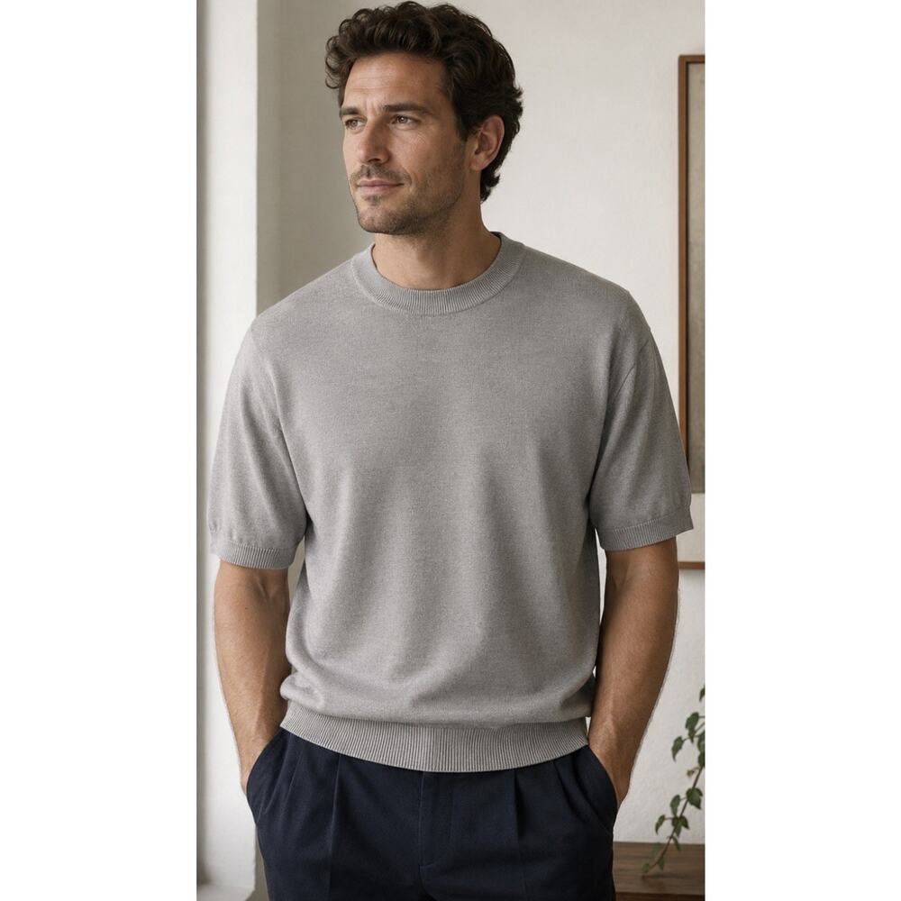 Pronto Uomo Silk Cotton Mock Turtleneck Short Sleeve Pullover Sweater Mens Large